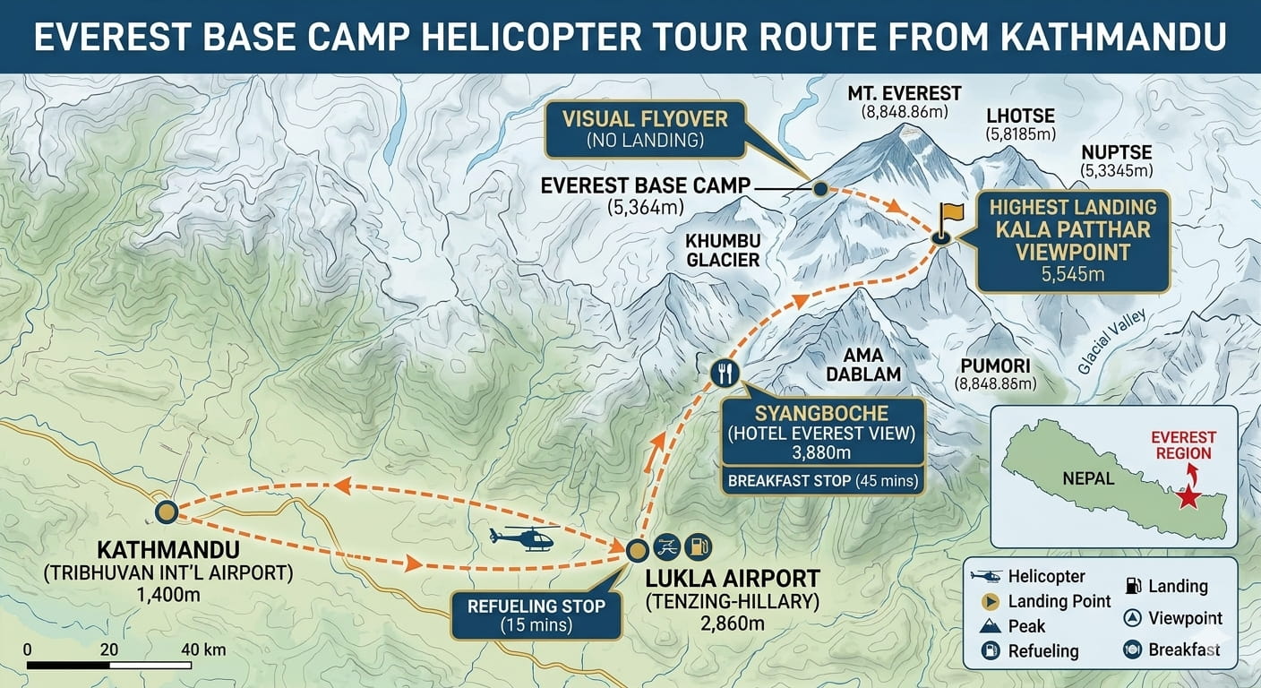 Route map of Mt. Everest Helicopter Tour